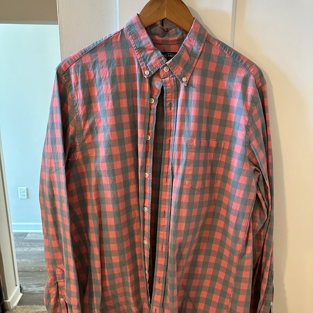 J. Crew Factory Pink and Gray Plaid Men's Shirt
